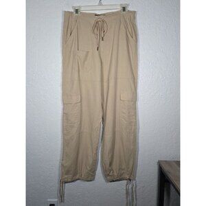 Rewash Wide Leg Cargo Pants Linen blend Khaki Draw String Size 9/29